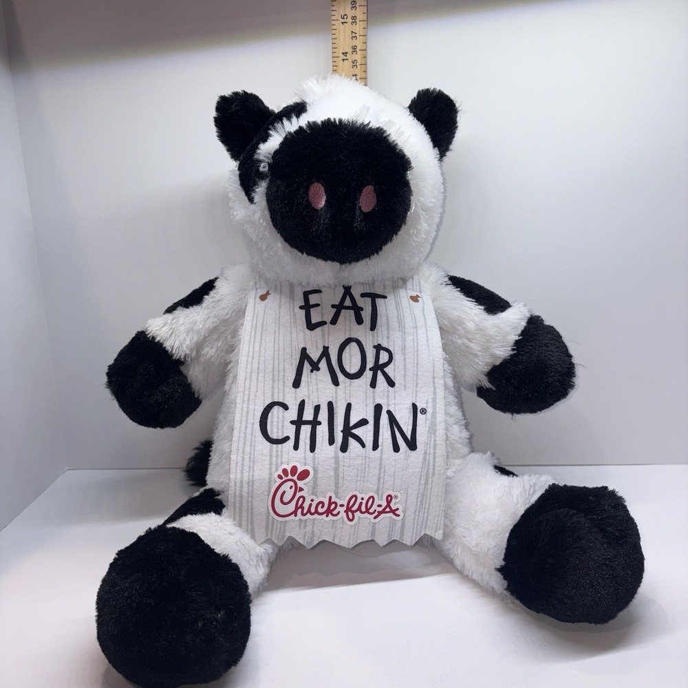 Chick-fil-A Eat Mor Chikin Cow Plush Stuffed Animal 2021 Black White Red - Picture 10 of 12